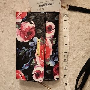 Betsey J Floral Black Cross Body Purse with Gold Chain Black